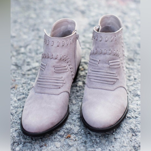 Dottie Couture Boutique Stone Color Suede Stitch Booties - Picture 3 of 4